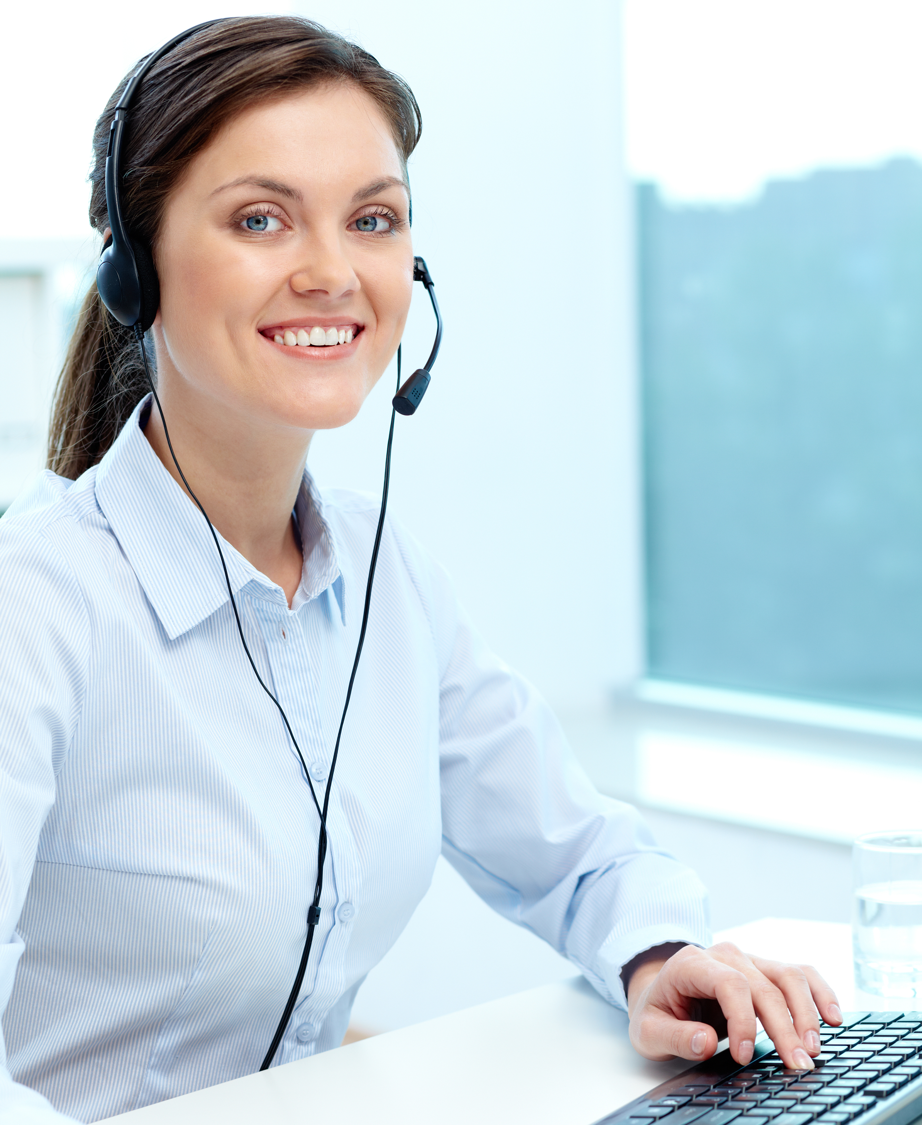 Businesswoman working online with laptop headset 4